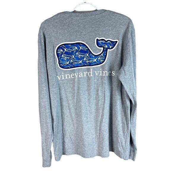 Vineyard Vines Whale Long Sleeve‎ Pocket T Shirt Mens M Gray Cotton Stretch READ - Picture 1 of 5